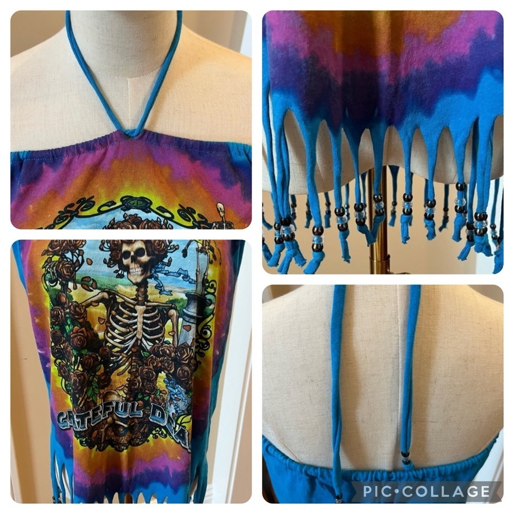 Vintage GRATEFUL DEAD Liquid Blue Fringe Band halter top